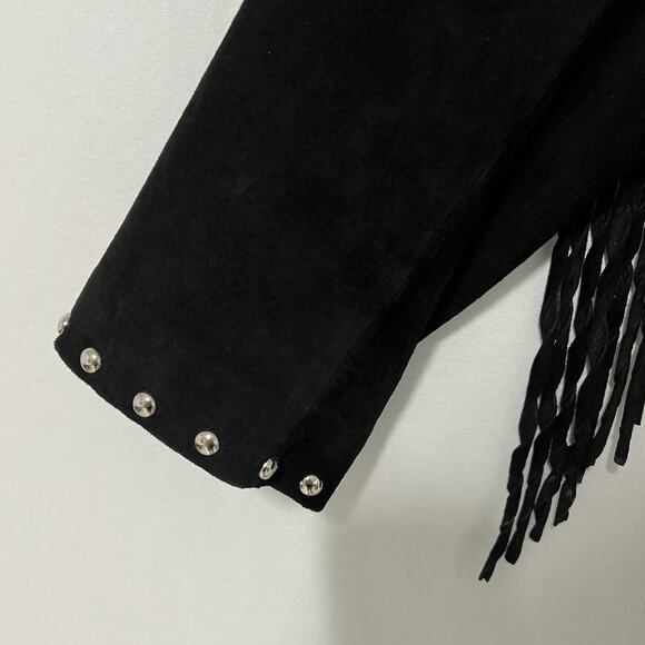 Vintage Arella Women’s Western Fringed Suede Leather Jacket XL Black Studs Rodeo - Picture 8 of 16